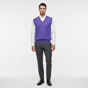 Mirto NWT Sweater Vest XL Purple V-Neck 100% Wool Zegna Baruffa Yarn Spain